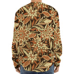 Vintage Brown Bohemian Floral Print Long Sleeve Baseball Jersey