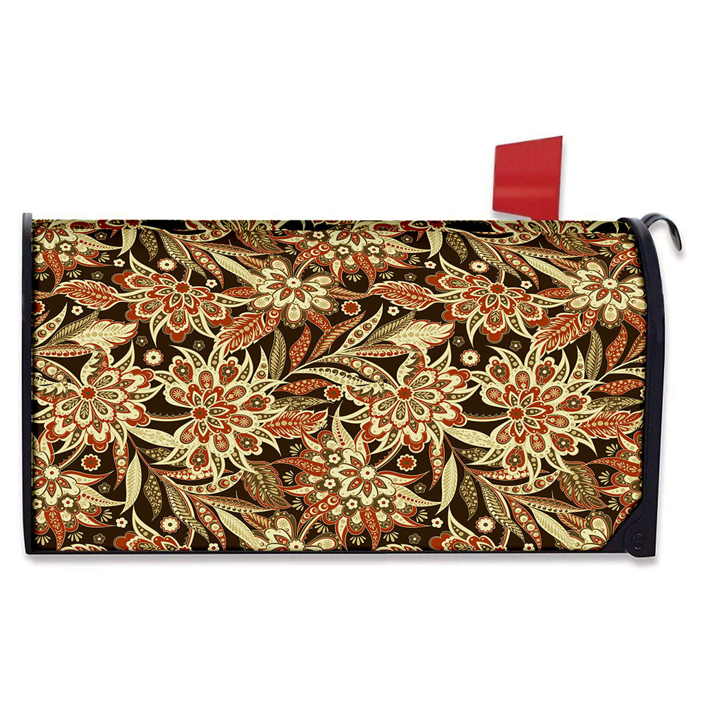 Vintage Brown Bohemian Floral Print Mailbox Cover