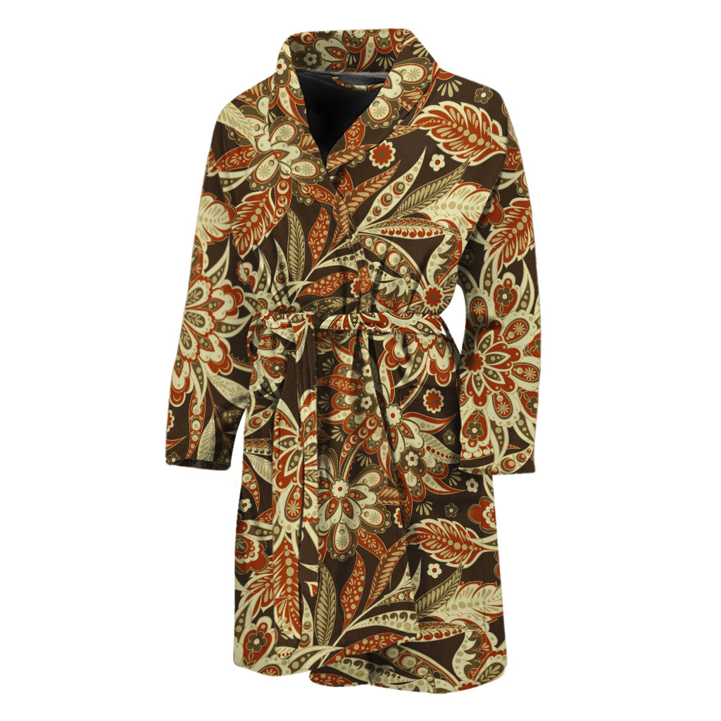 Vintage Brown Bohemian Floral Print Men's Bathrobe