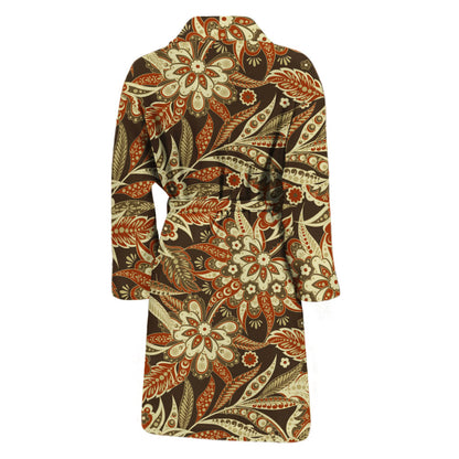 Vintage Brown Bohemian Floral Print Men's Bathrobe