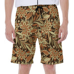 Vintage Brown Bohemian Floral Print Men's Beach Shorts