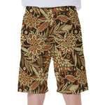 Vintage Brown Bohemian Floral Print Men's Beach Shorts