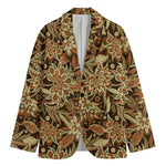 Vintage Brown Bohemian Floral Print Men's Blazer