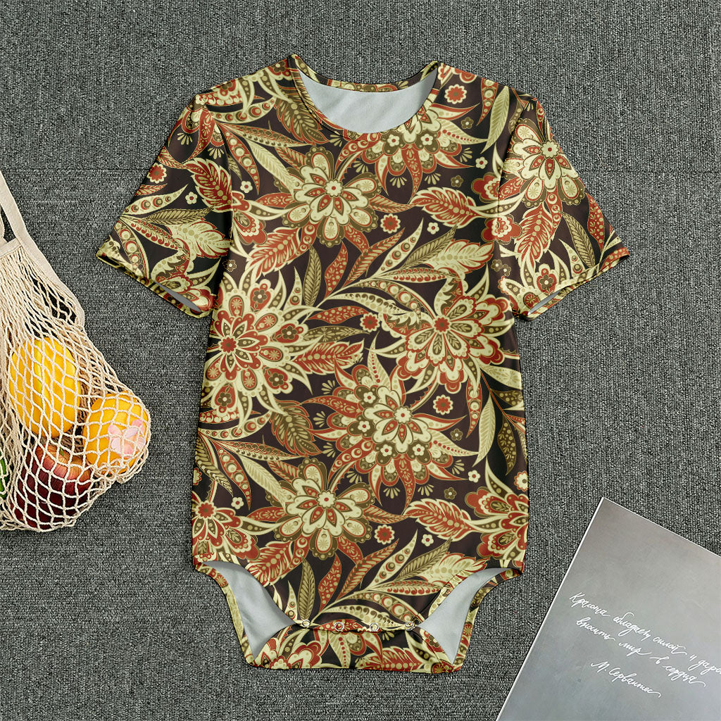 Vintage Brown Bohemian Floral Print Men's Bodysuit