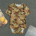 Vintage Brown Bohemian Floral Print Men's Bodysuit