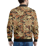 Vintage Brown Bohemian Floral Print Men's Bomber Jacket