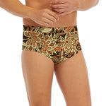 Vintage Brown Bohemian Floral Print Men's Briefs