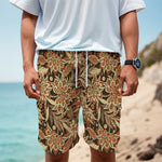 Vintage Brown Bohemian Floral Print Men's Cargo Shorts
