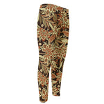 Vintage Brown Bohemian Floral Print Men's Compression Pants