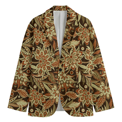 Vintage Brown Bohemian Floral Print Men's Cotton Blazer