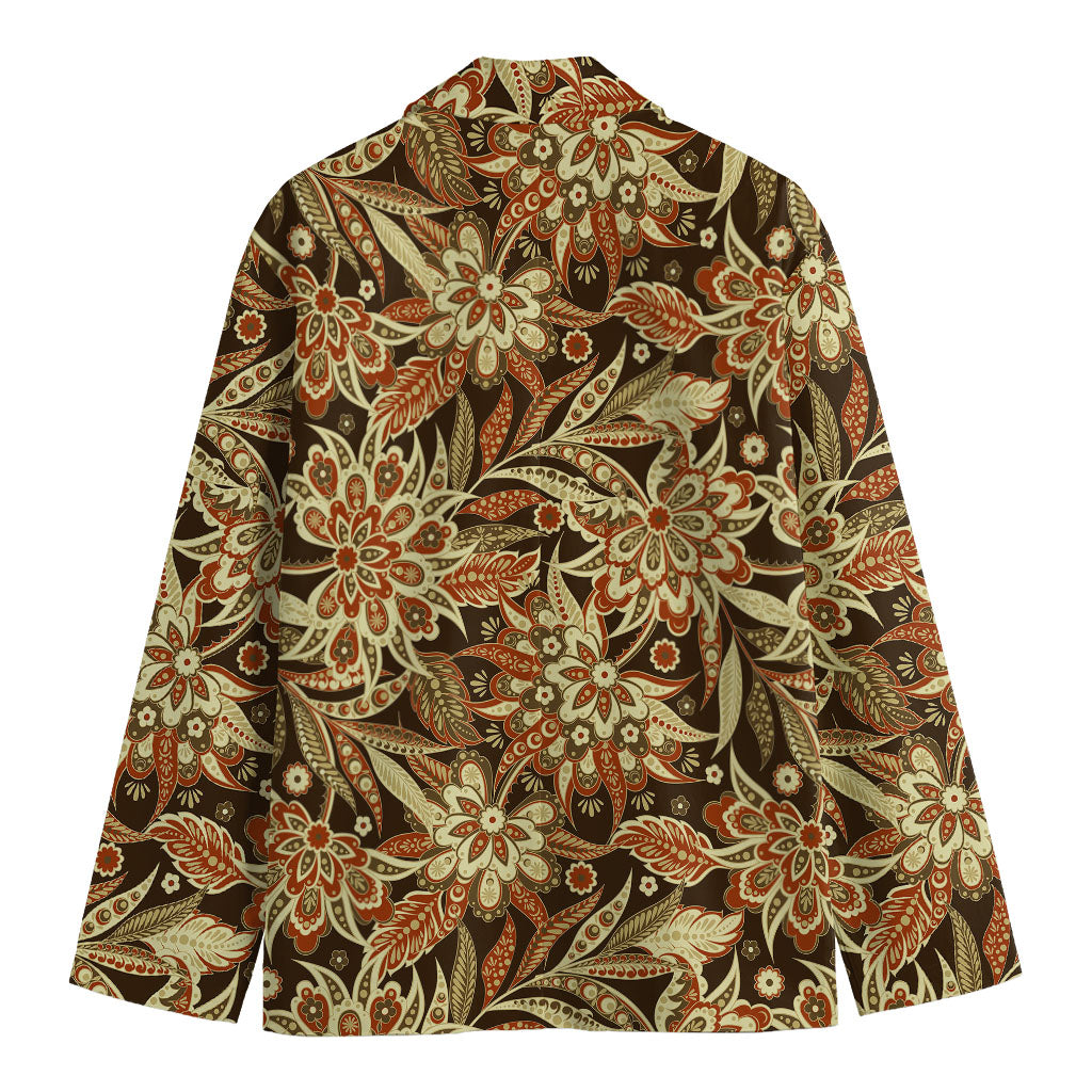 Vintage Brown Bohemian Floral Print Men's Cotton Blazer