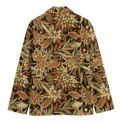 Vintage Brown Bohemian Floral Print Men's Cotton Blazer