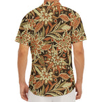 Vintage Brown Bohemian Floral Print Men's Deep V-Neck Shirt