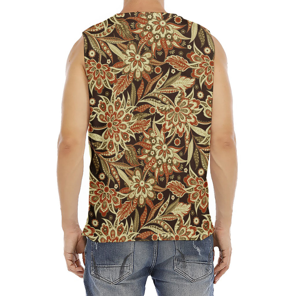 Vintage Brown Bohemian Floral Print Men's Fitness Tank Top