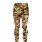 Vintage Brown Bohemian Floral Print Men's leggings