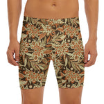 Vintage Brown Bohemian Floral Print Men's Long Boxer Briefs