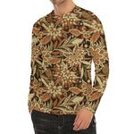 Vintage Brown Bohemian Floral Print Men's Long Sleeve Rash Guard