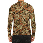 Vintage Brown Bohemian Floral Print Men's Long Sleeve Rash Guard