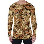 Vintage Brown Bohemian Floral Print Men's Long Sleeve T-Shirt