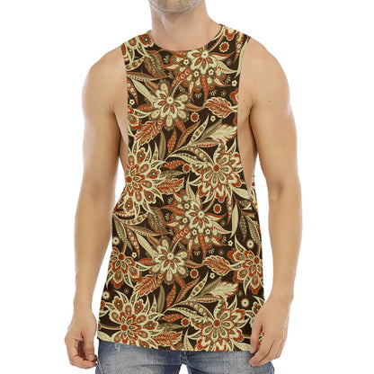 Vintage Brown Bohemian Floral Print Men's Muscle Tank Top