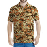 Vintage Brown Bohemian Floral Print Men's Polo Shirt