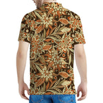 Vintage Brown Bohemian Floral Print Men's Polo Shirt