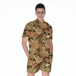 Vintage Brown Bohemian Floral Print Men's Rompers