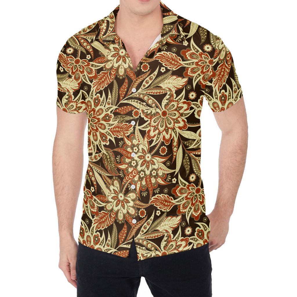 Vintage Brown Bohemian Floral Print Men's Shirt