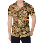 Vintage Brown Bohemian Floral Print Men's Shirt