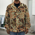 Vintage Brown Bohemian Floral Print Men's Shirt Jacket
