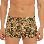 Vintage Brown Bohemian Floral Print Men's Short Boxer Briefs
