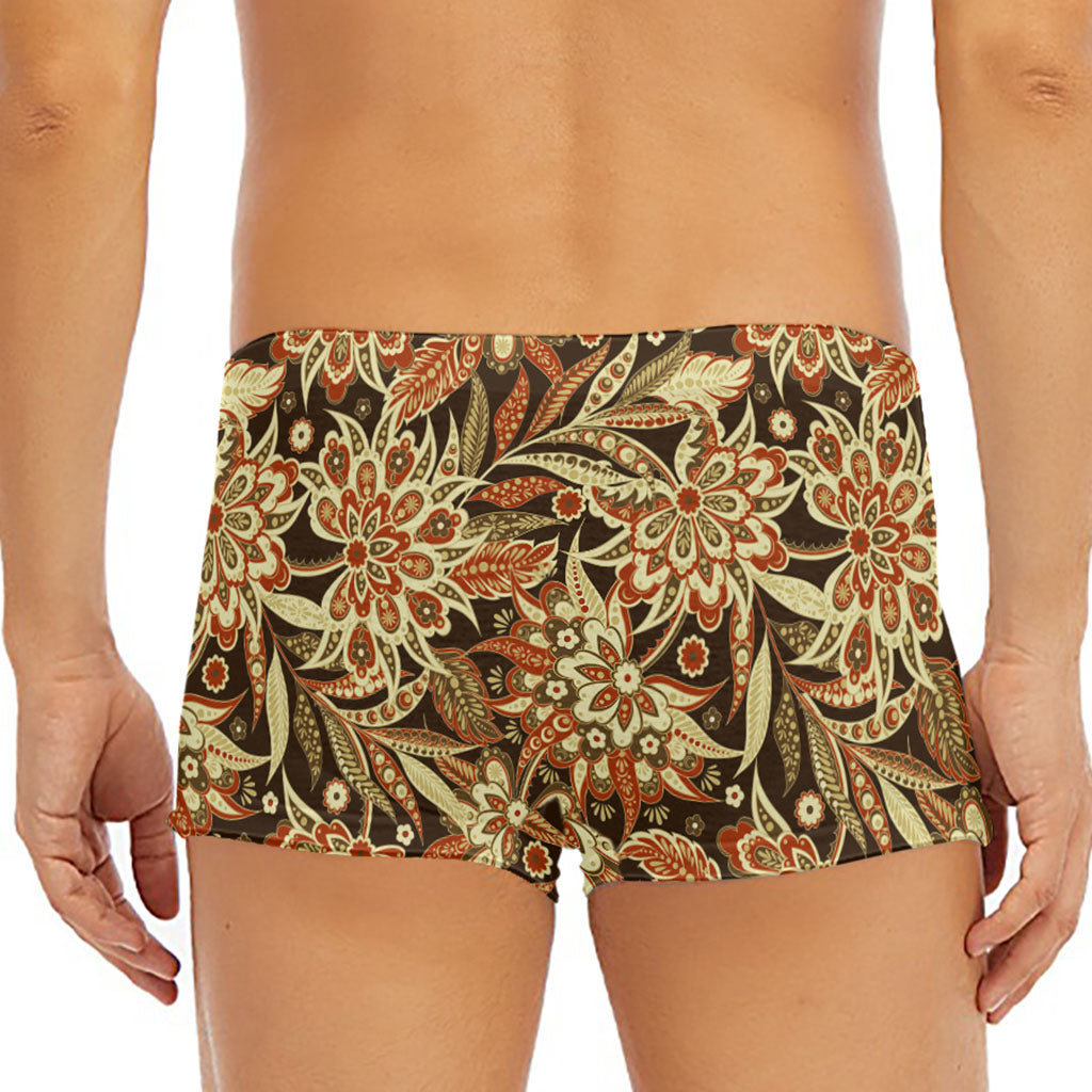 Vintage Brown Bohemian Floral Print Men's Short Boxer Briefs