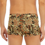 Vintage Brown Bohemian Floral Print Men's Short Boxer Briefs
