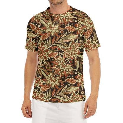 Vintage Brown Bohemian Floral Print Men's Short Sleeve Rash Guard