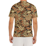 Vintage Brown Bohemian Floral Print Men's Short Sleeve Rash Guard