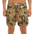 Vintage Brown Bohemian Floral Print Men's Split Running Shorts