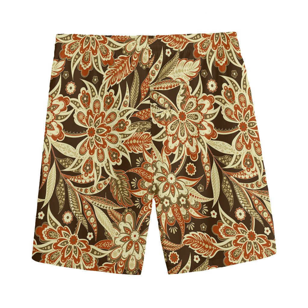 Vintage Brown Bohemian Floral Print Men's Sports Shorts