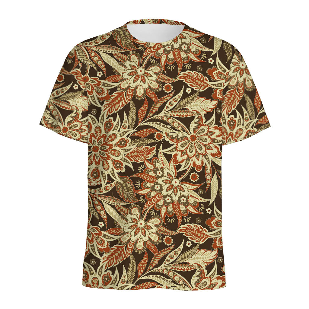 Vintage Brown Bohemian Floral Print Men's Sports T-Shirt