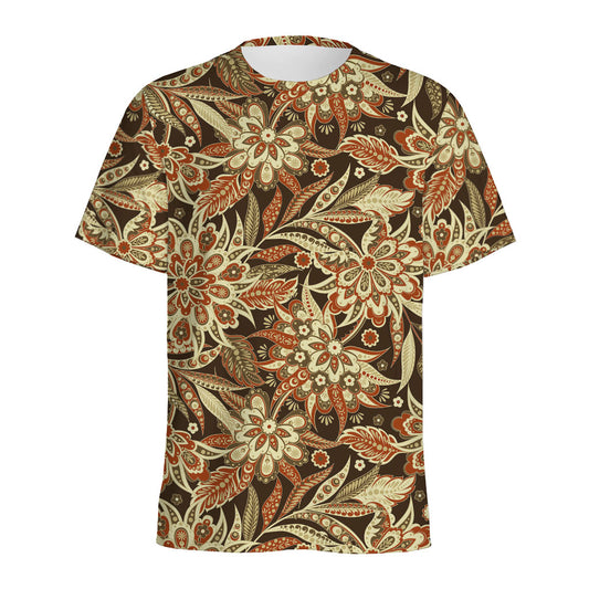 Vintage Brown Bohemian Floral Print Men's Sports T-Shirt