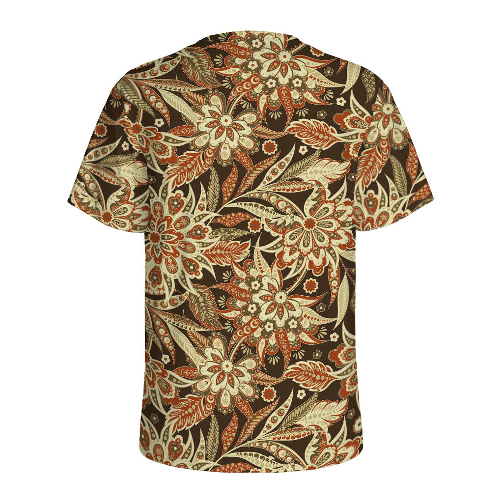 Vintage Brown Bohemian Floral Print Men's Sports T-Shirt