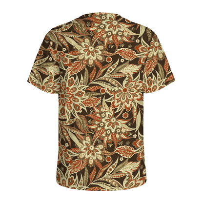Vintage Brown Bohemian Floral Print Men's Sports T-Shirt
