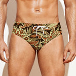 Vintage Brown Bohemian Floral Print Men's Swim Briefs