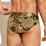 Vintage Brown Bohemian Floral Print Men's Swim Briefs