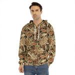 Vintage Brown Bohemian Floral Print Men's Velvet Pullover Hoodie