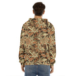 Vintage Brown Bohemian Floral Print Men's Velvet Pullover Hoodie