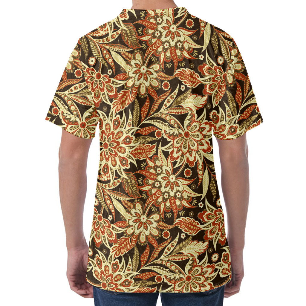Vintage Brown Bohemian Floral Print Men's Velvet T-Shirt