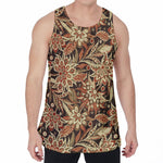 Vintage Brown Bohemian Floral Print Men's Velvet Tank Top