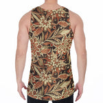 Vintage Brown Bohemian Floral Print Men's Velvet Tank Top