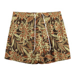 Vintage Brown Bohemian Floral Print Mesh Shorts