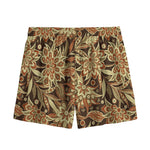 Vintage Brown Bohemian Floral Print Mesh Shorts